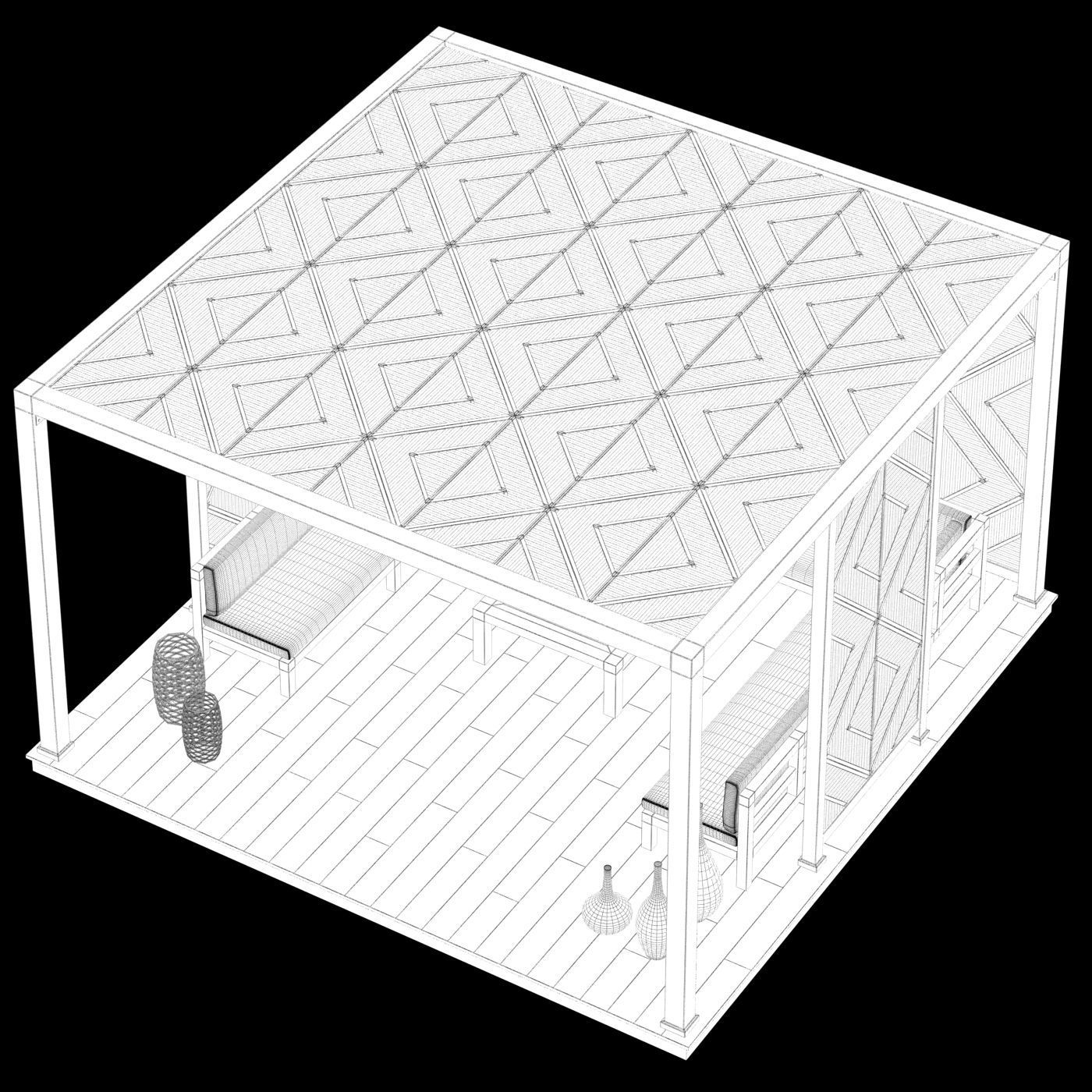 Wood Pattern Gazebo pergola 3D model_4