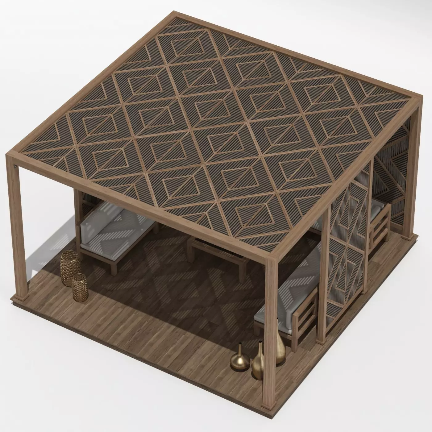 Wood Pattern Gazebo pergola 3D model_0