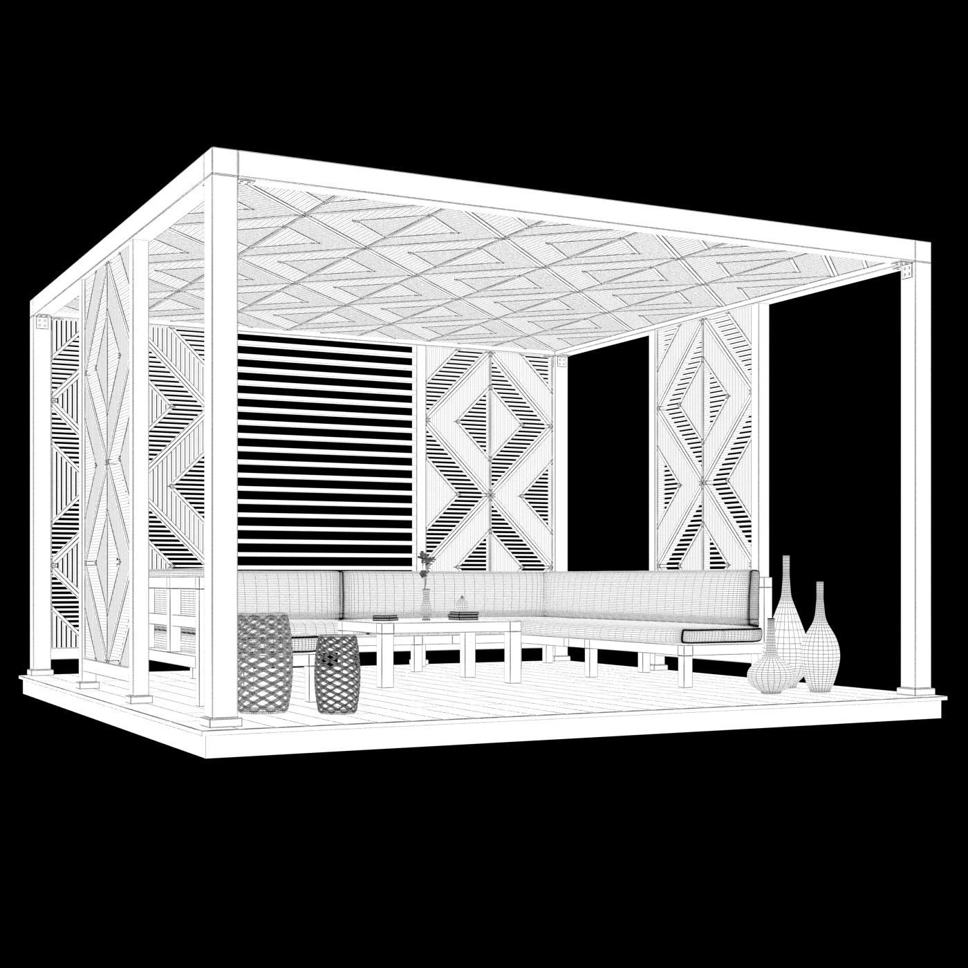 Wood Pattern Gazebo pergola 3D model_6