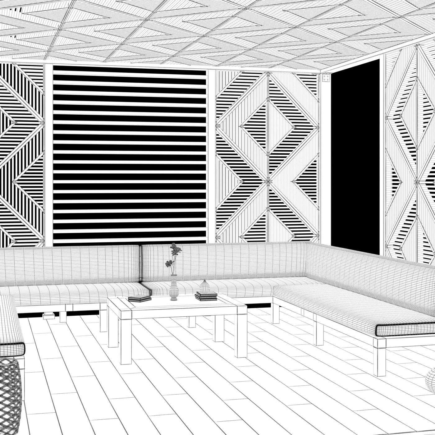 Wood Pattern Gazebo pergola 3D model_5