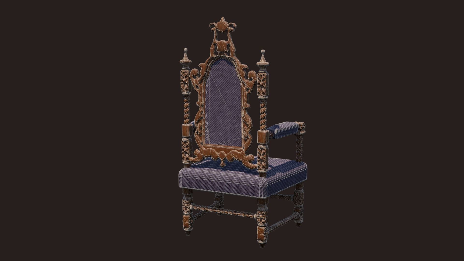 Renaissance Style HighBacked Chair model 5 Low-poly 3D model_4