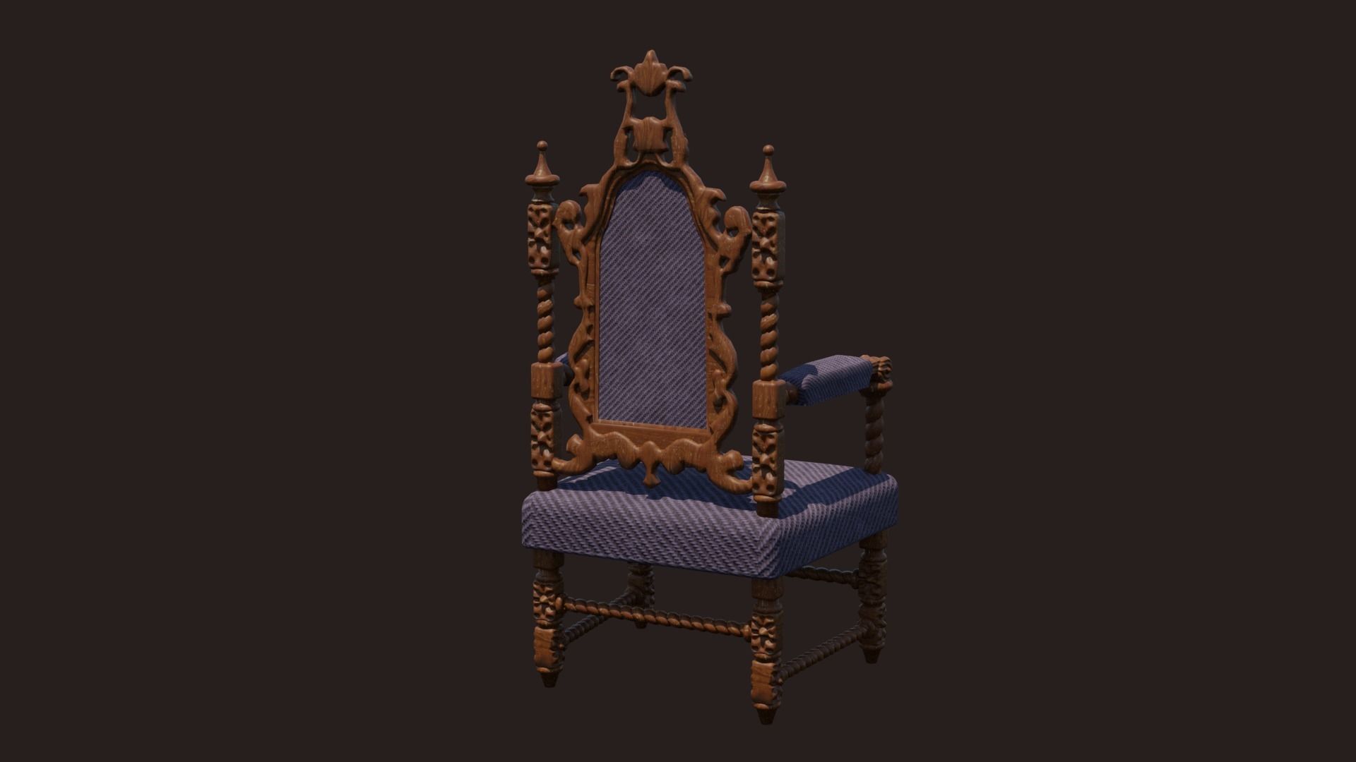 Renaissance Style HighBacked Chair model 5 Low-poly 3D model_3