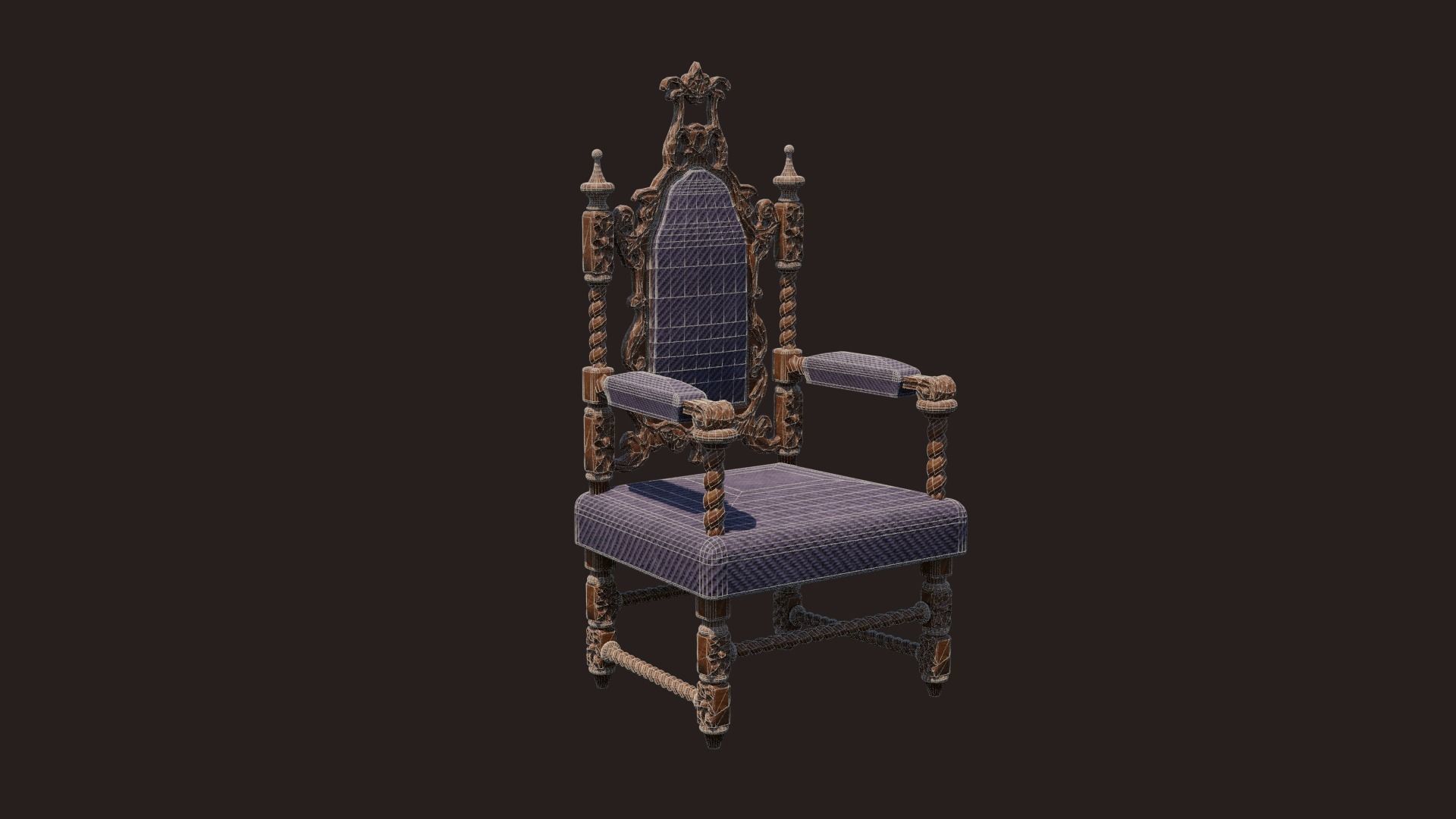 Renaissance Style HighBacked Chair model 5 Low-poly 3D model_2