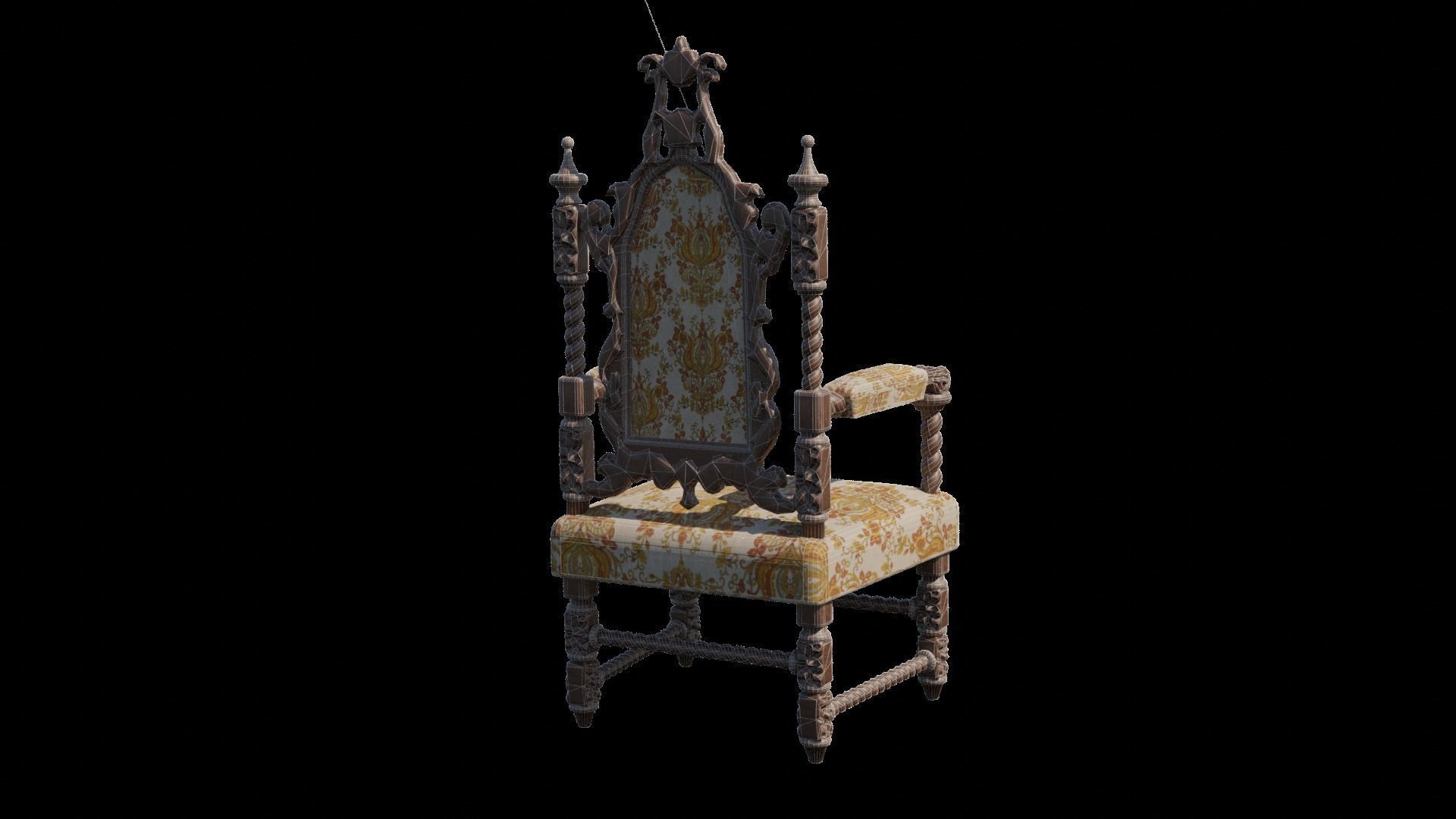Renaissance Style HighBacked Chair 2 model Low-poly 3D model_3