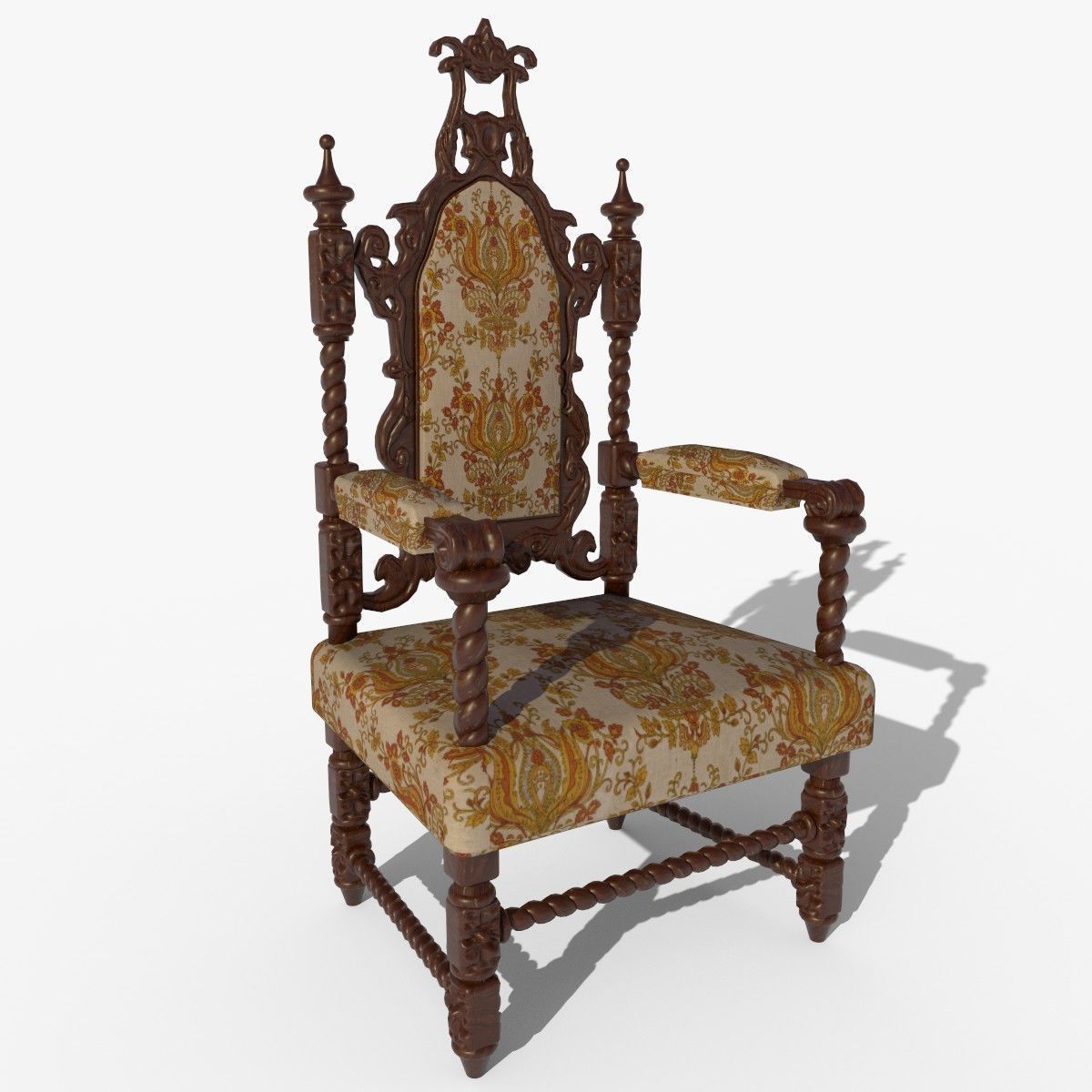 Renaissance Style HighBacked Chair 2 model Low-poly 3D model_9