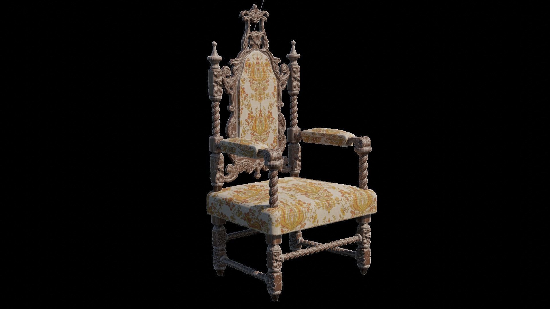Renaissance Style HighBacked Chair 2 model Low-poly 3D model_2