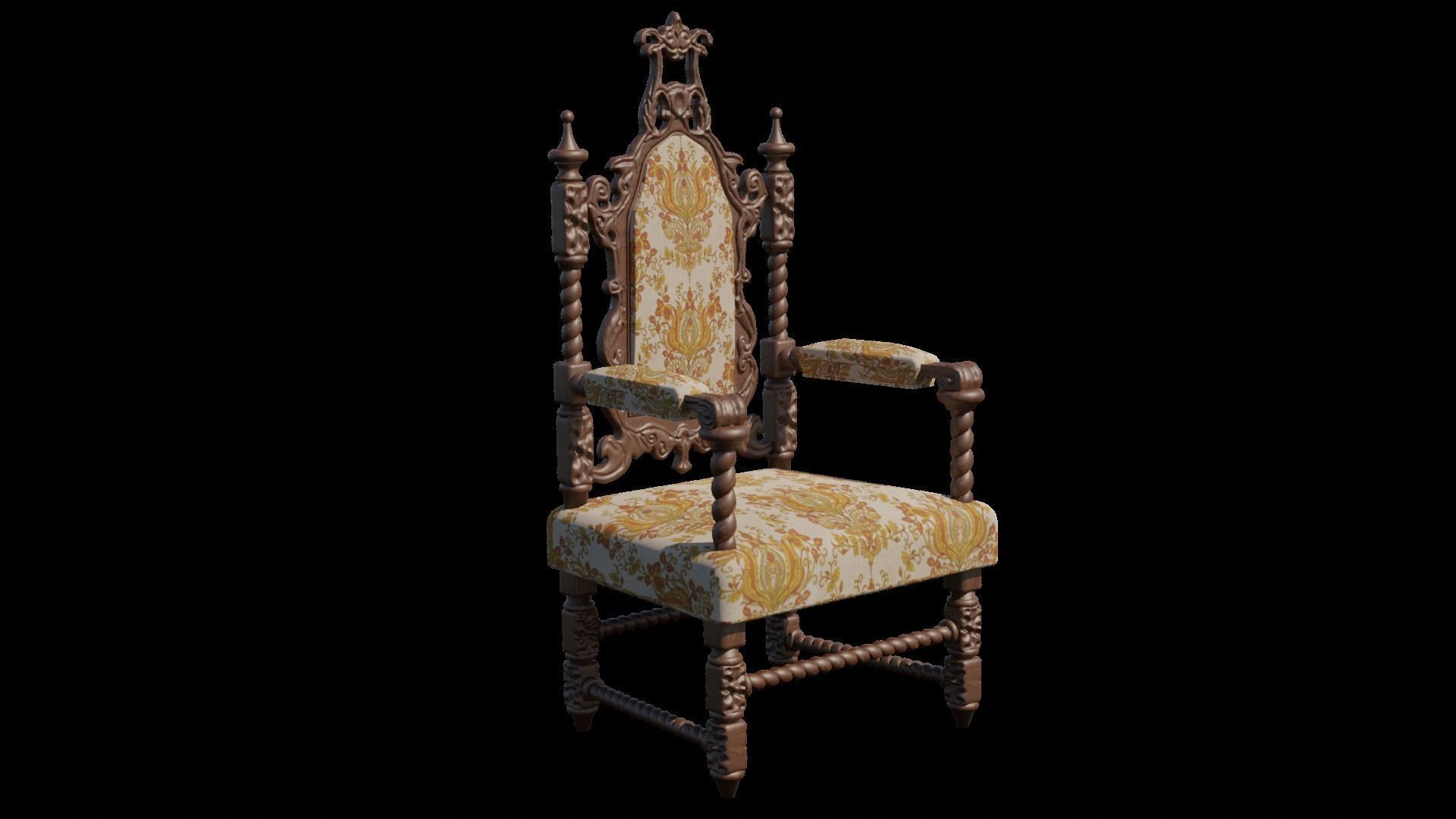 Renaissance Style HighBacked Chair 2 model Low-poly 3D model_1