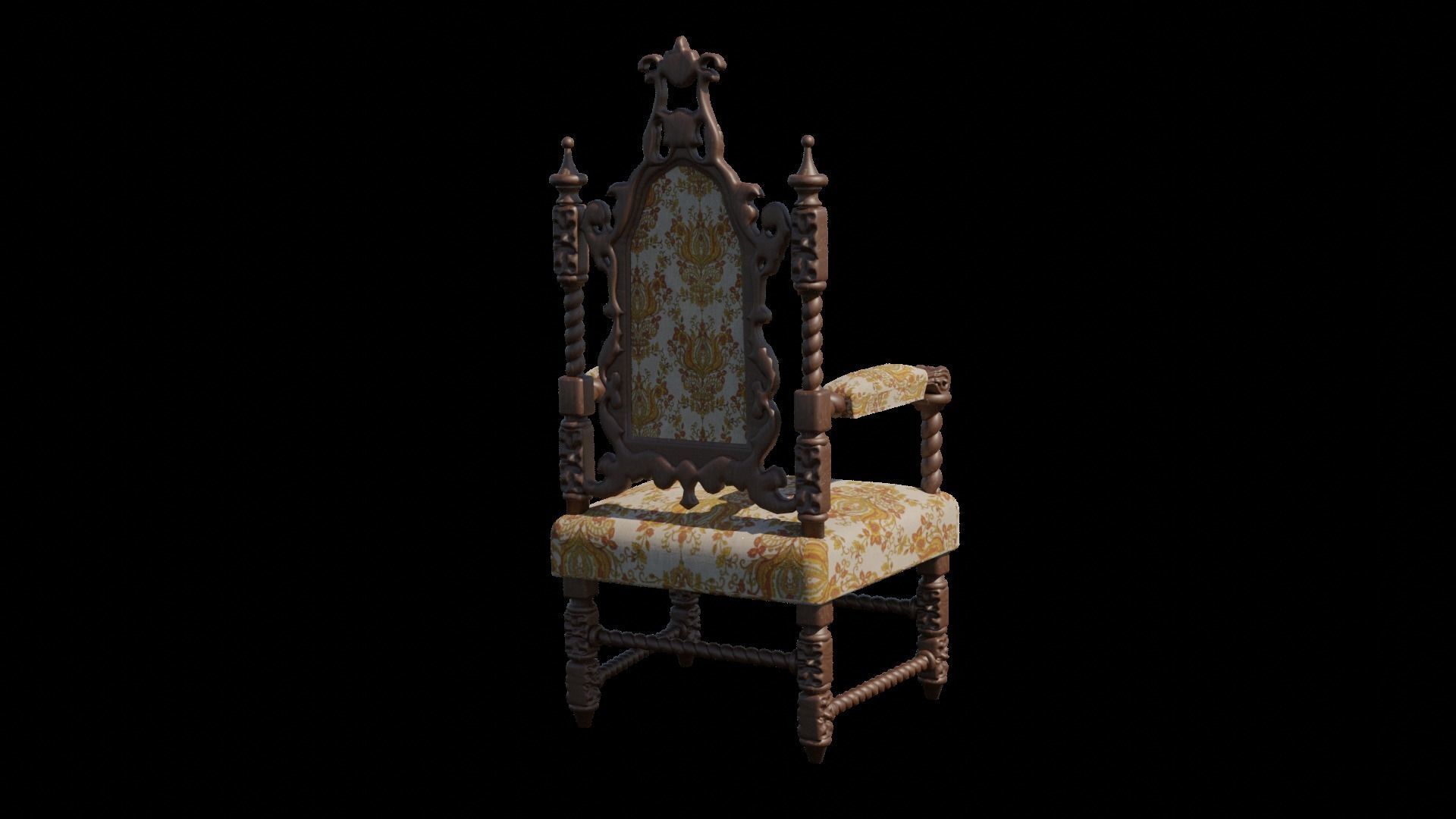 Renaissance Style HighBacked Chair 2 model Low-poly 3D model_4