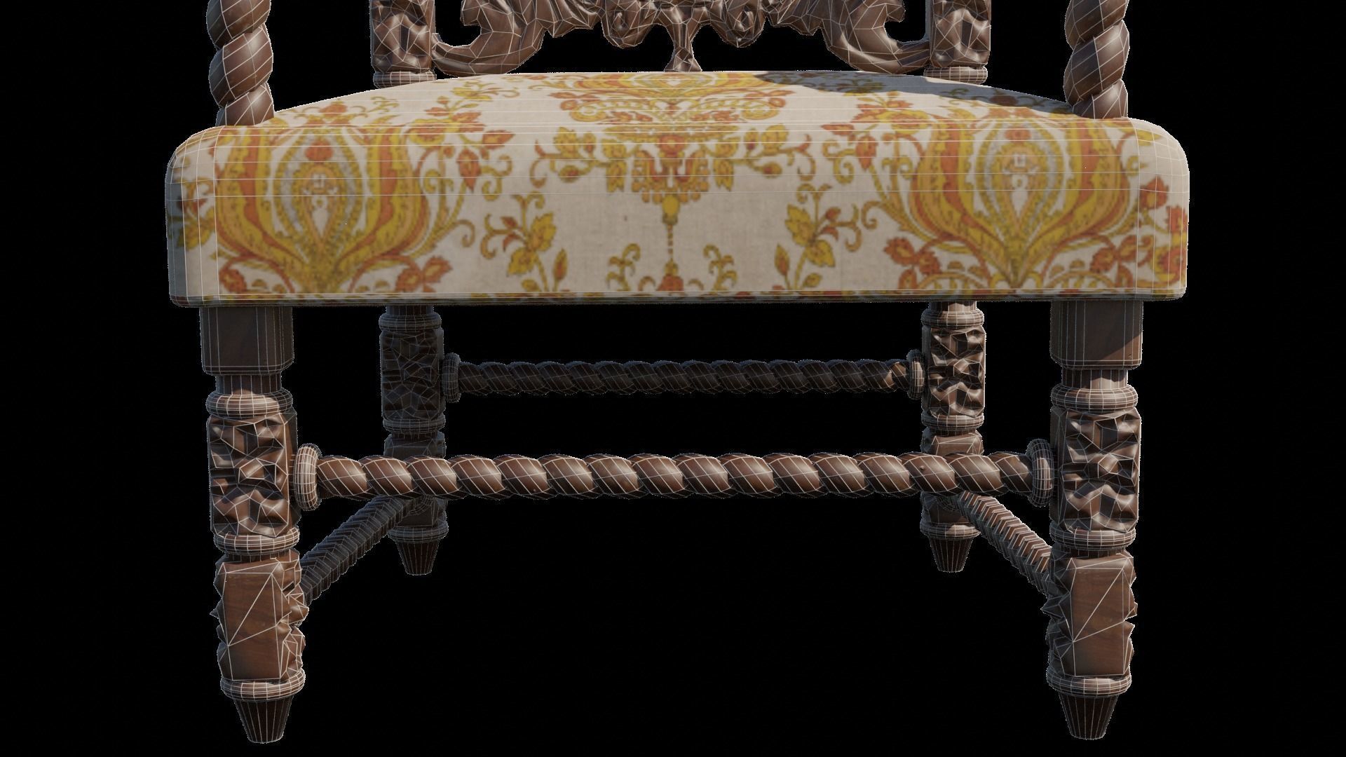 Renaissance Style HighBacked Chair 2 model Low-poly 3D model_7