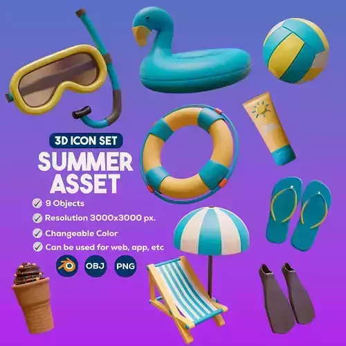 NINE SUMMER ICONS FOR YOUR GAME AND UI PROJECTS 