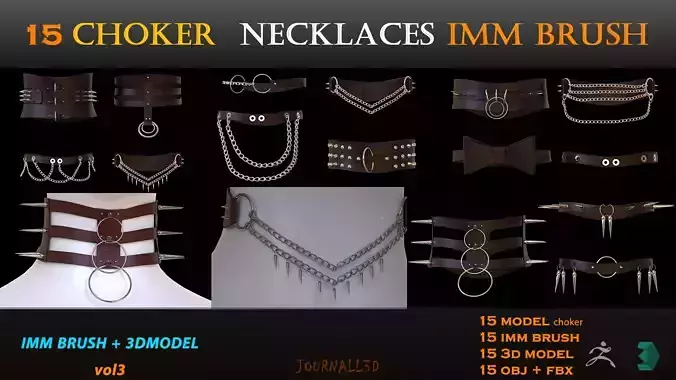 15 choker necklace imm brush and 3dmodel vlo3 Low-poly 3D model