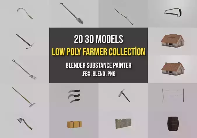 Low Poly Farming Equipment Collection model Low-poly 3D model