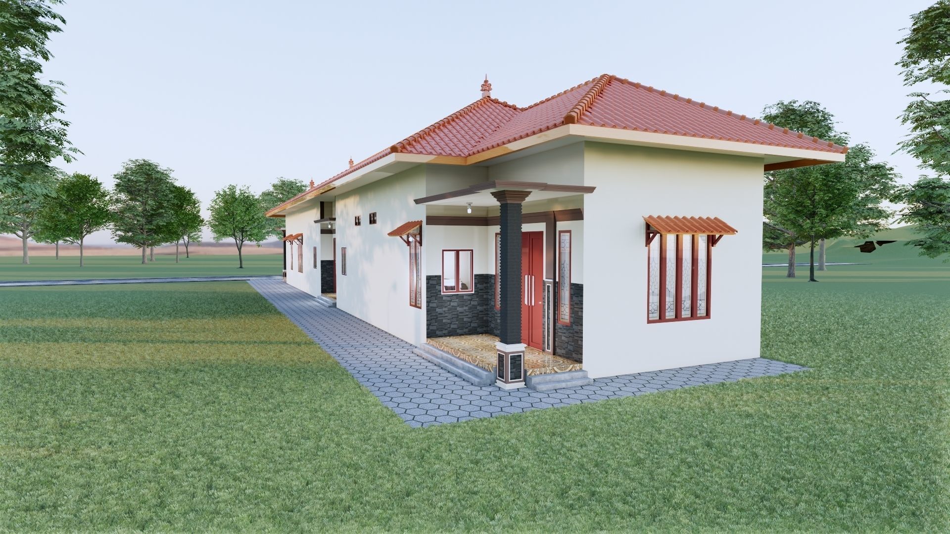 1 floor House Modern Design full interior ready enscape render 3D model_47