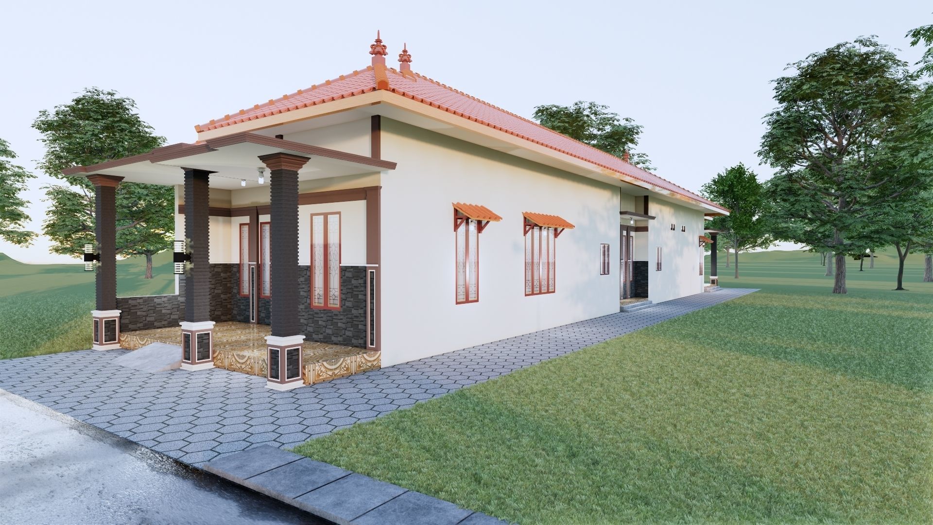 1 floor House Modern Design full interior ready enscape render 3D model_43