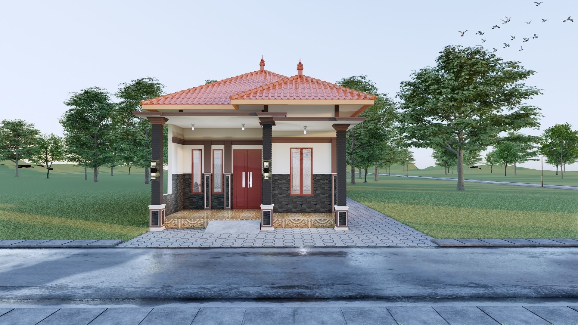 1 floor House Modern Design full interior ready enscape render 3D model_42