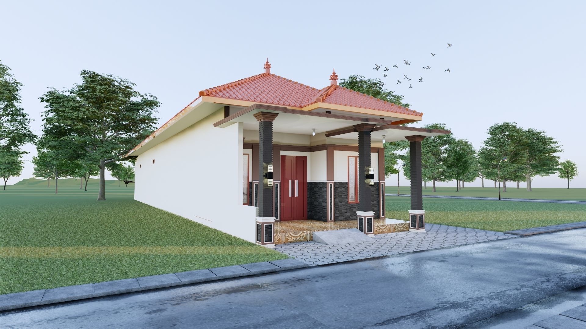 1 floor House Modern Design full interior ready enscape render 3D model_39