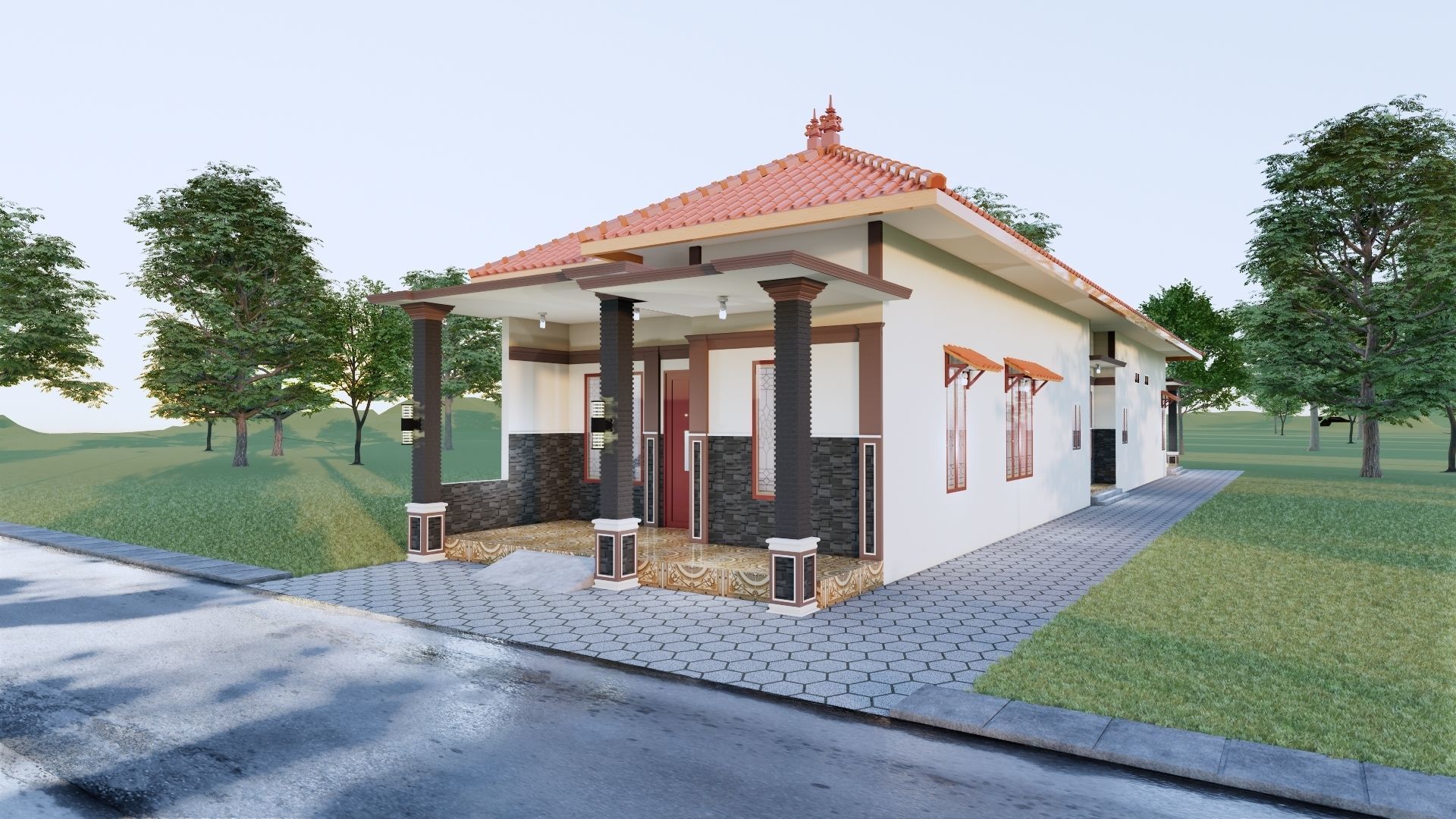 1 floor House Modern Design full interior ready enscape render 3D model_40