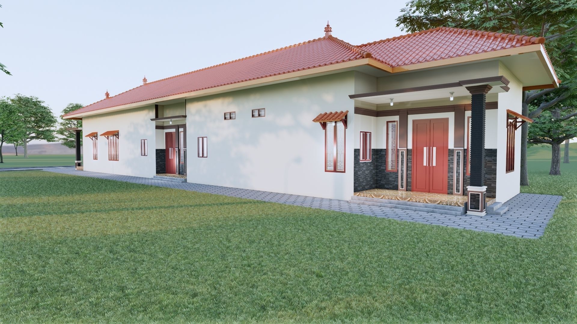 1 floor House Modern Design full interior ready enscape render 3D model_48