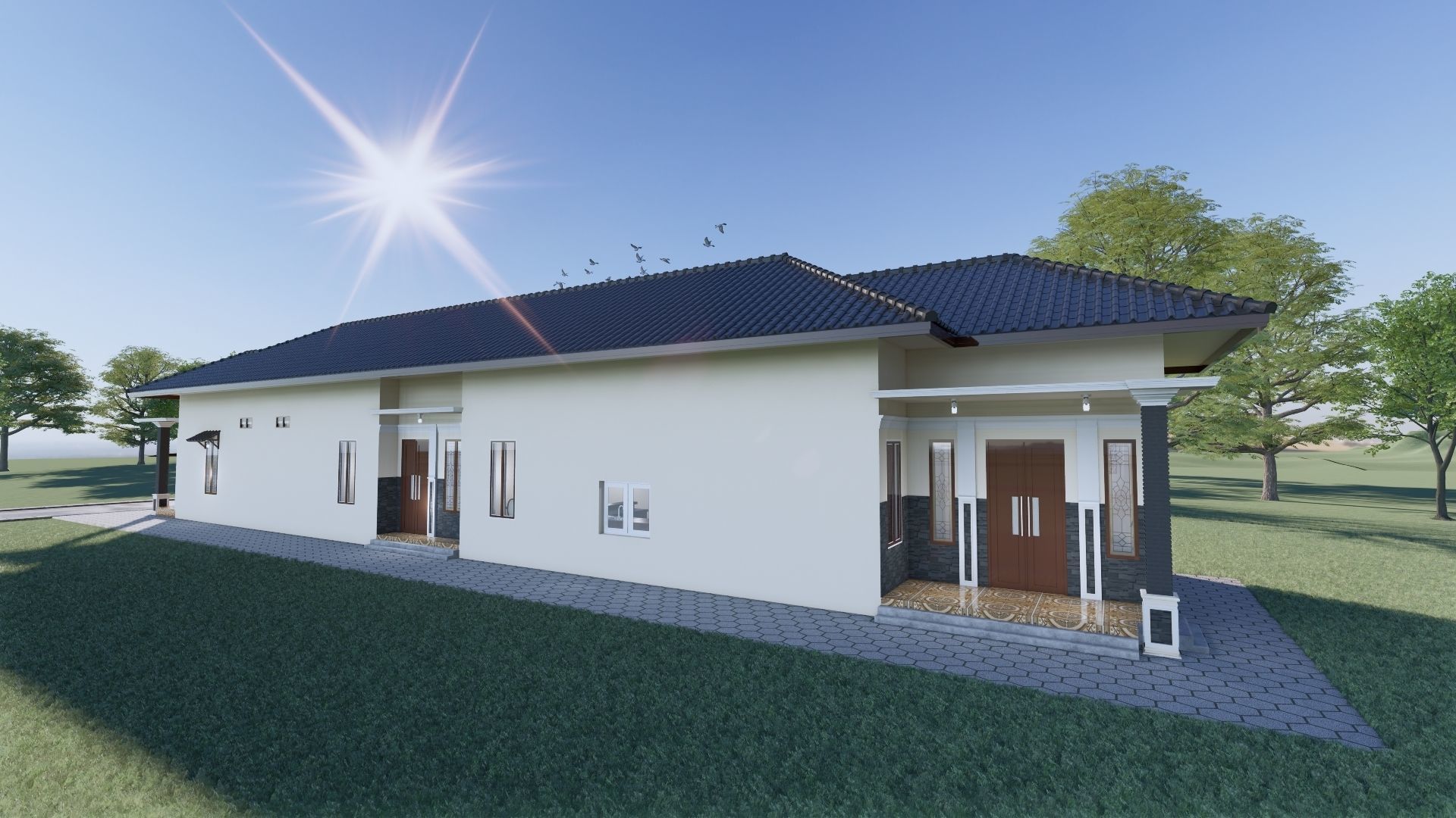 1 floor House Modern Design full interior ready enscape render 3D model_2