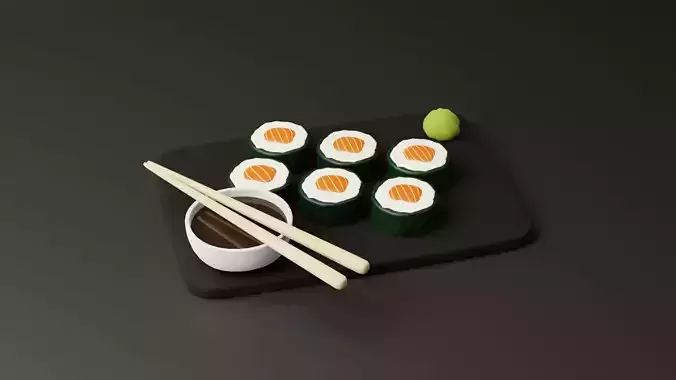Stylized Cartoon Sushi Low-poly 3D model