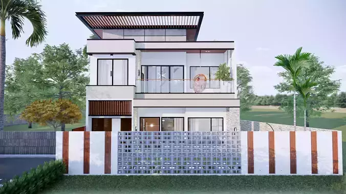 2 Floor and Rooftop Modern House Design Full Interior Furnish 3D model