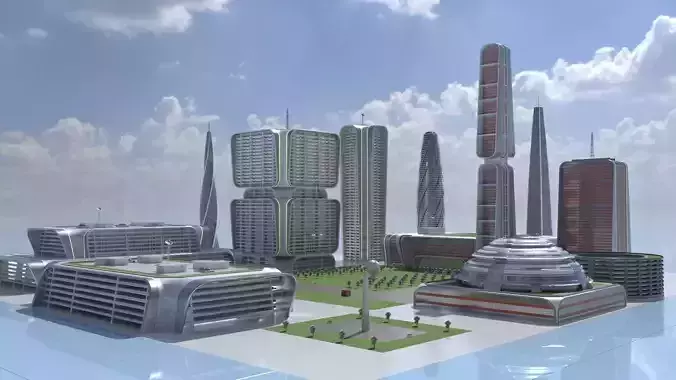 Futuristic Modular City Day and Night Versions