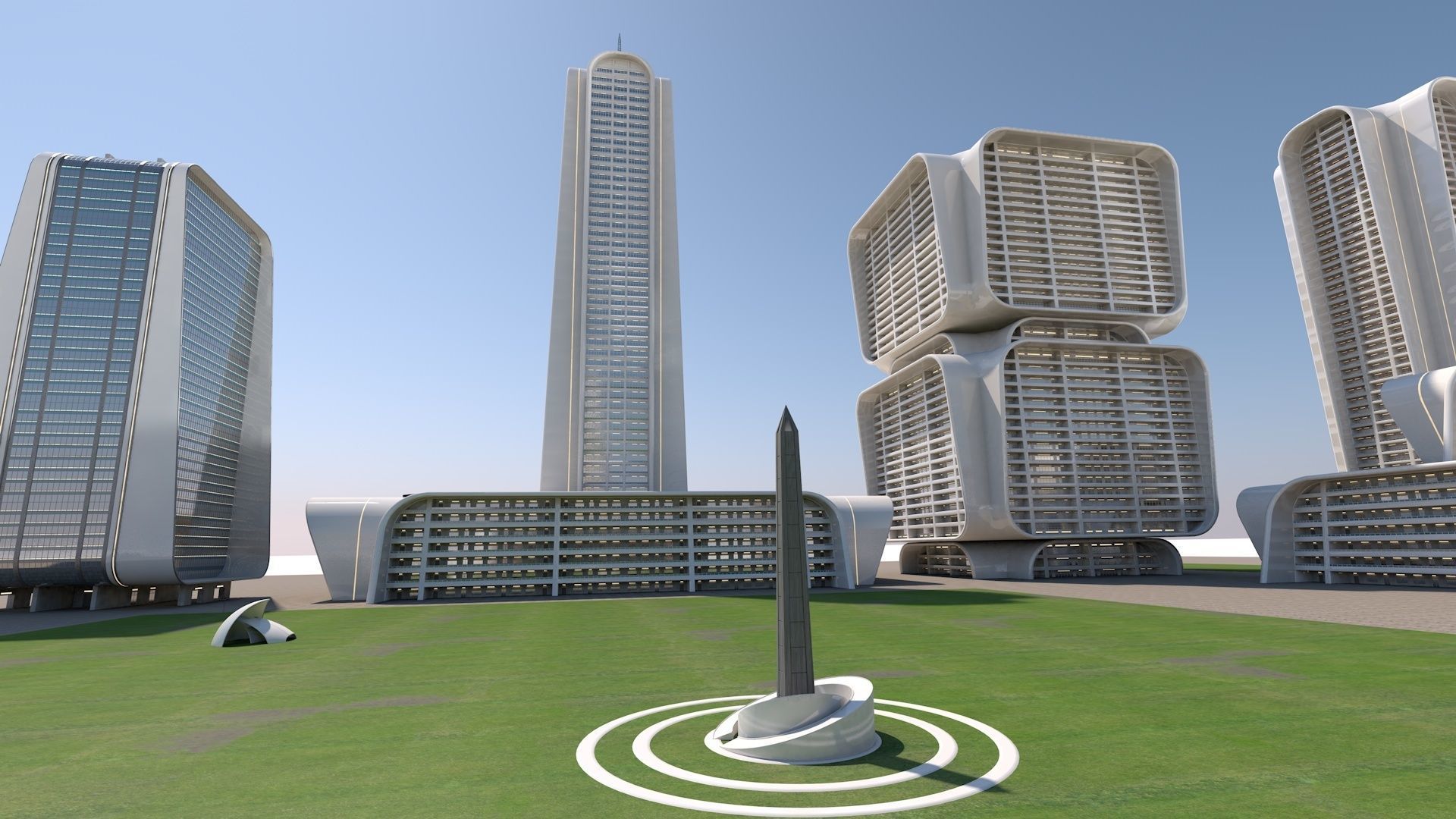 futuristic buildings 3D model_2