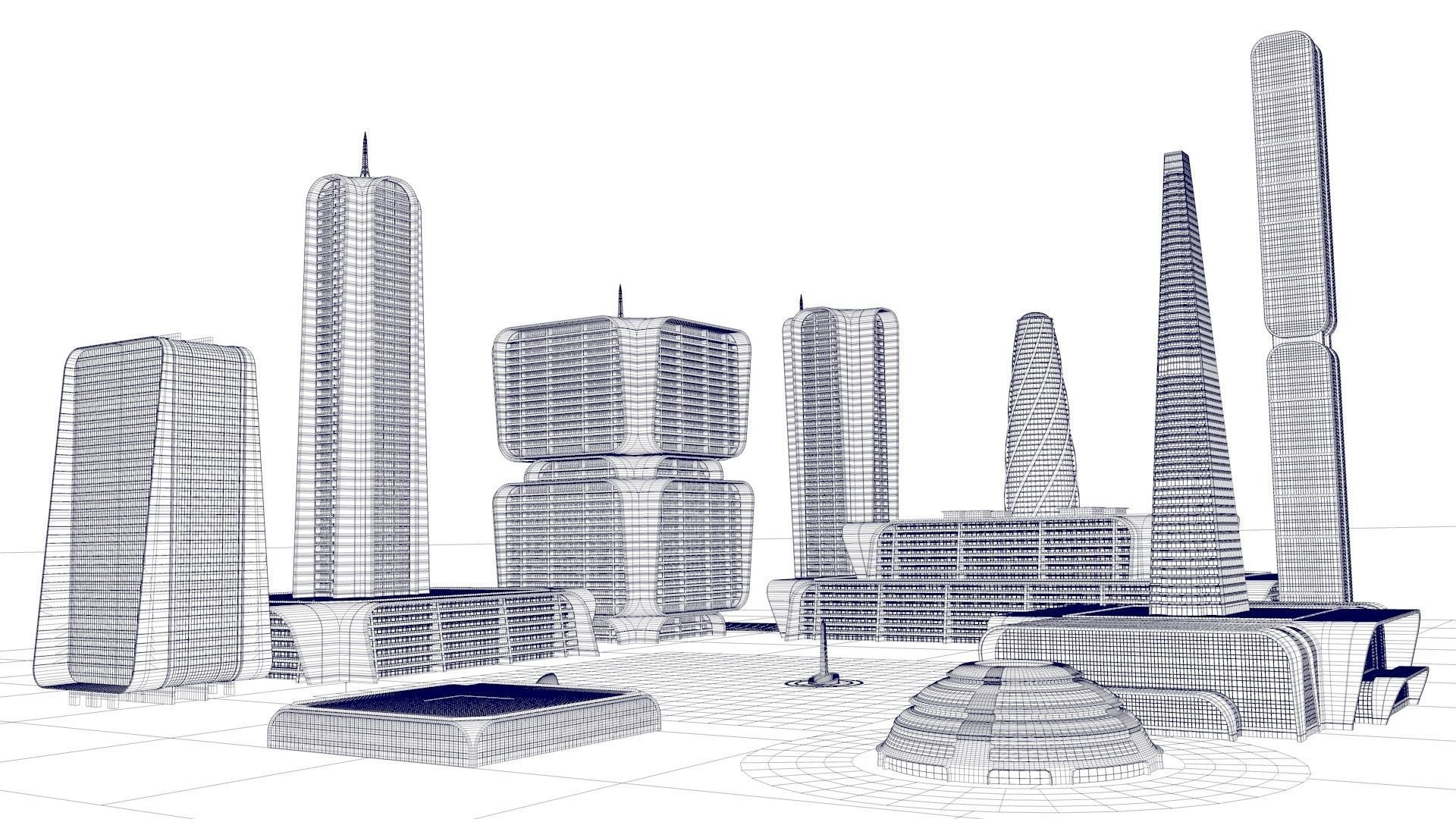 futuristic buildings 3D model_10