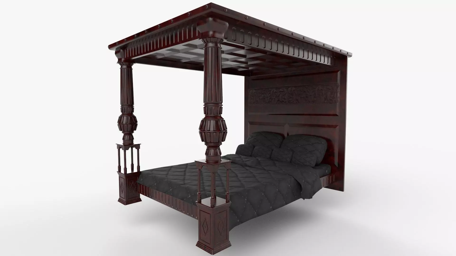 Renaissance style bed 4 Low-poly 3D model