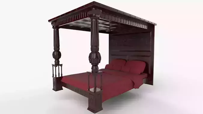 Renaissance style bed 2 Low-poly 3D model