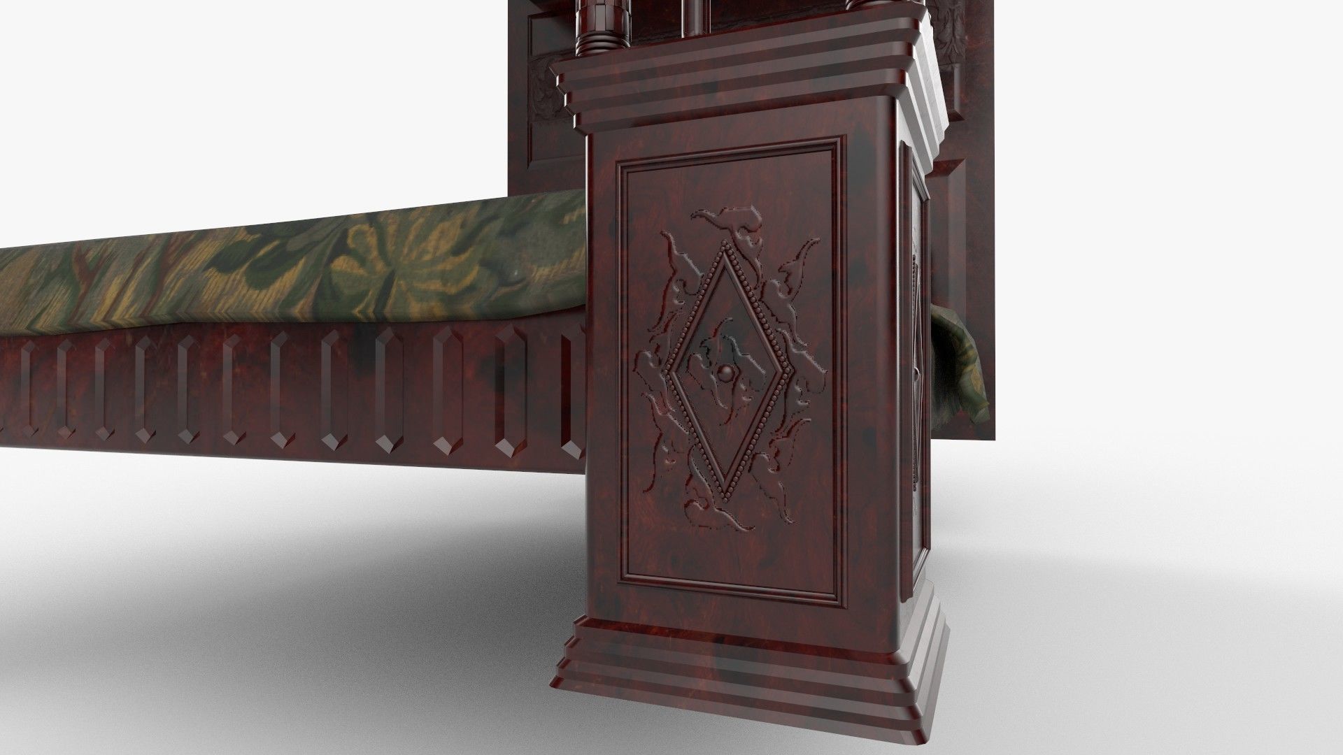 Renaissance style bed 1 Low-poly 3D model_1