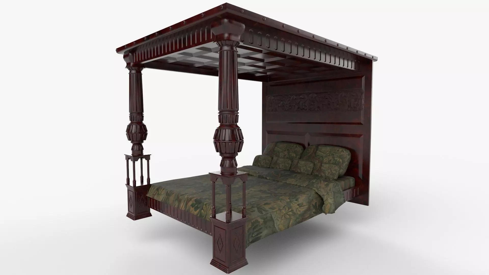 Renaissance style bed 1 Low-poly 3D model_0