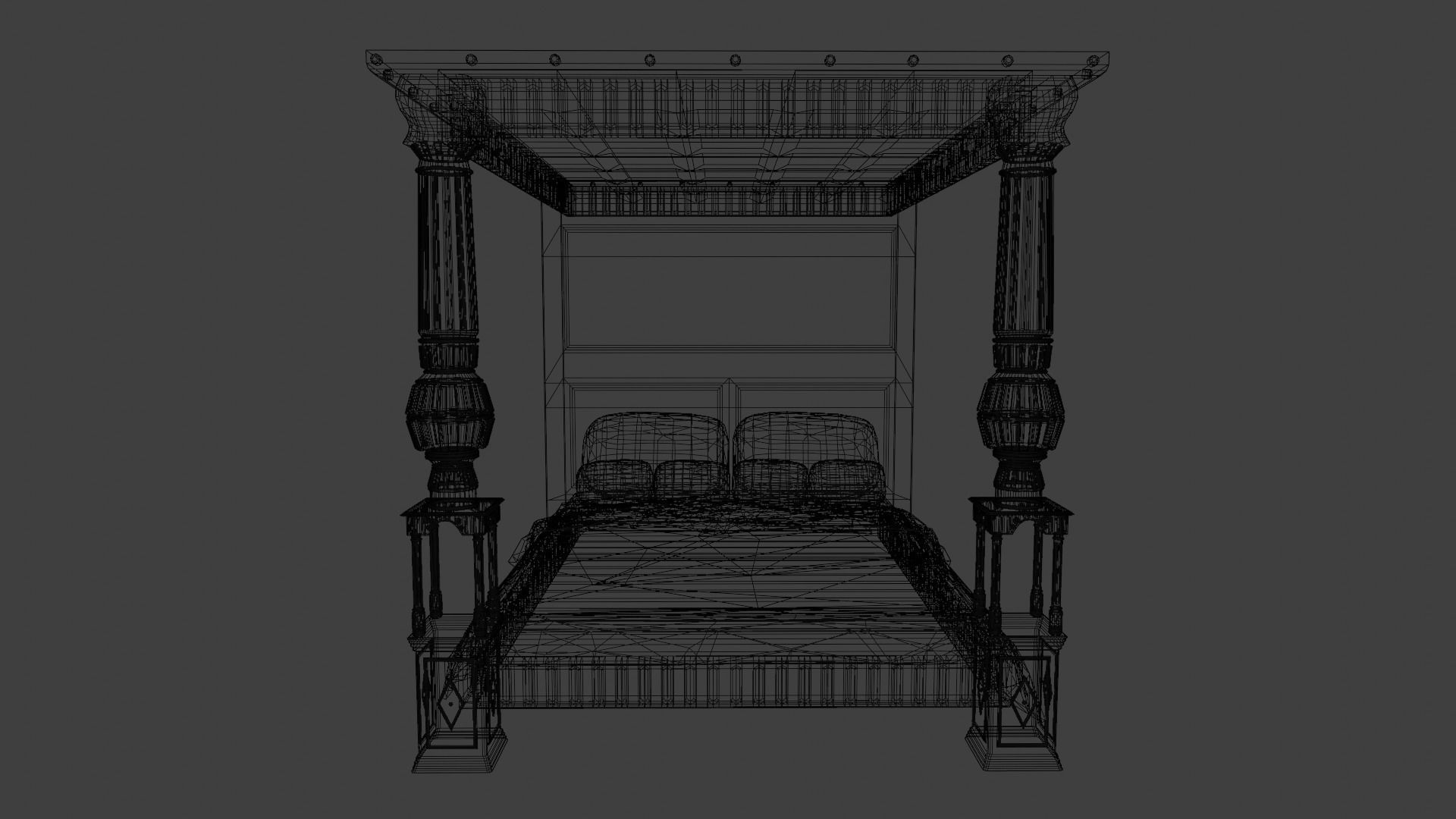 Renaissance style bed 1 Low-poly 3D model_8