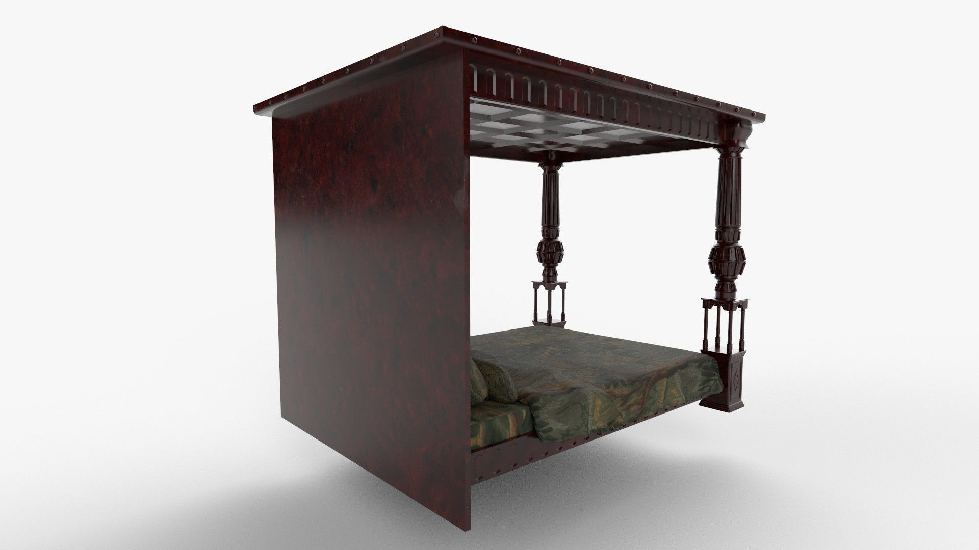 Renaissance style bed 1 Low-poly 3D model_3