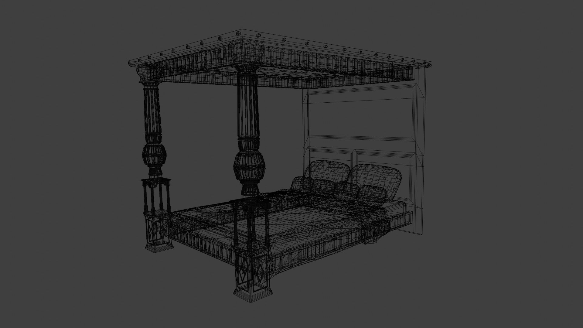 Renaissance style bed 1 Low-poly 3D model_7