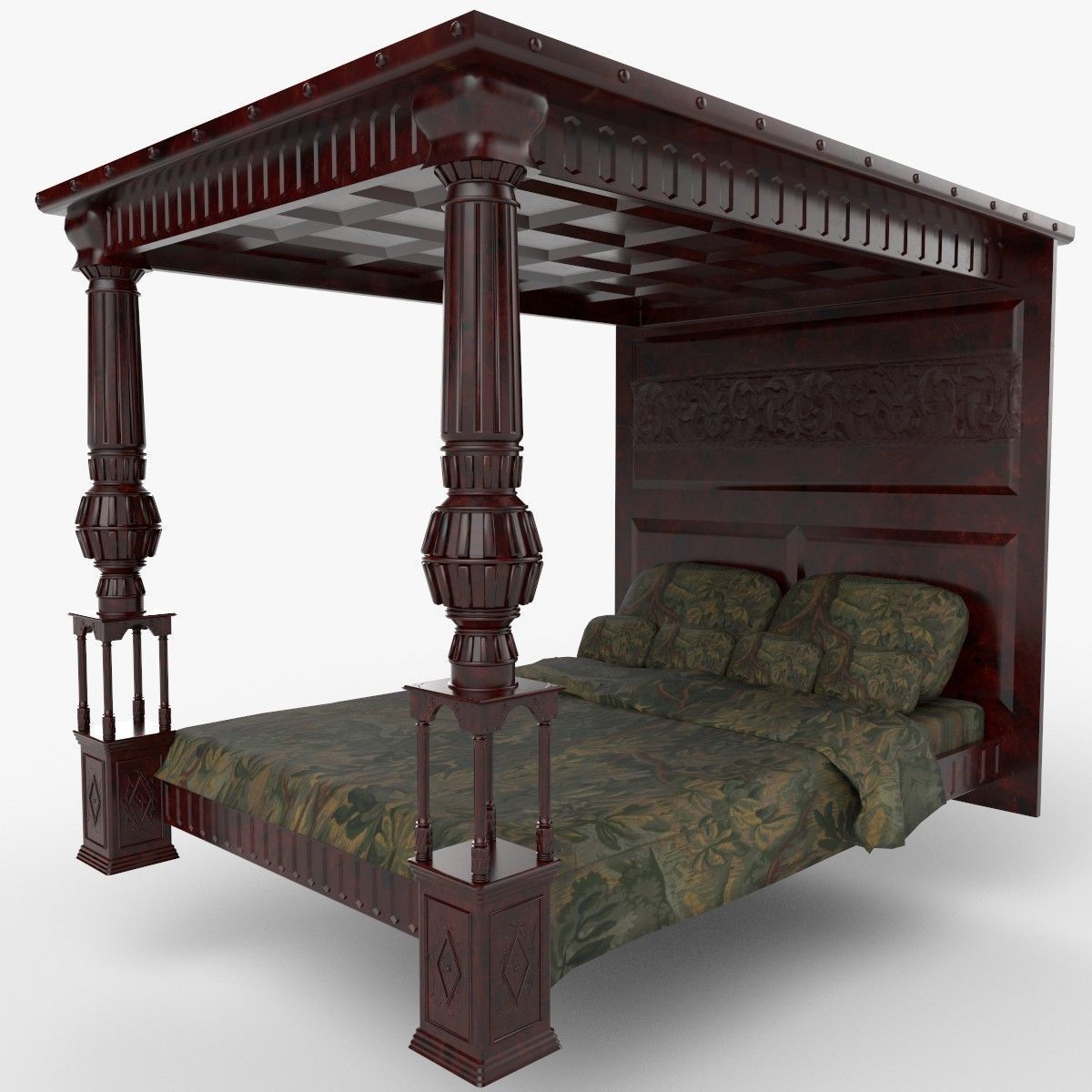 Renaissance style bed 1 Low-poly 3D model_5