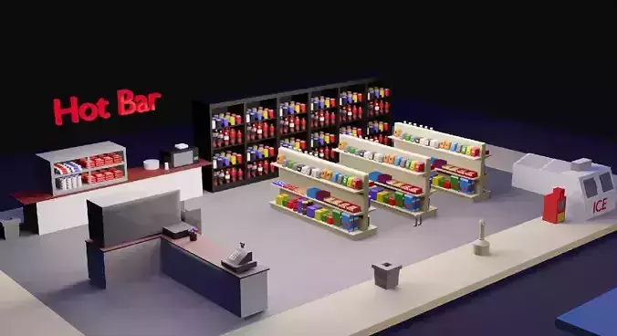 Low-Poly Gas Station model