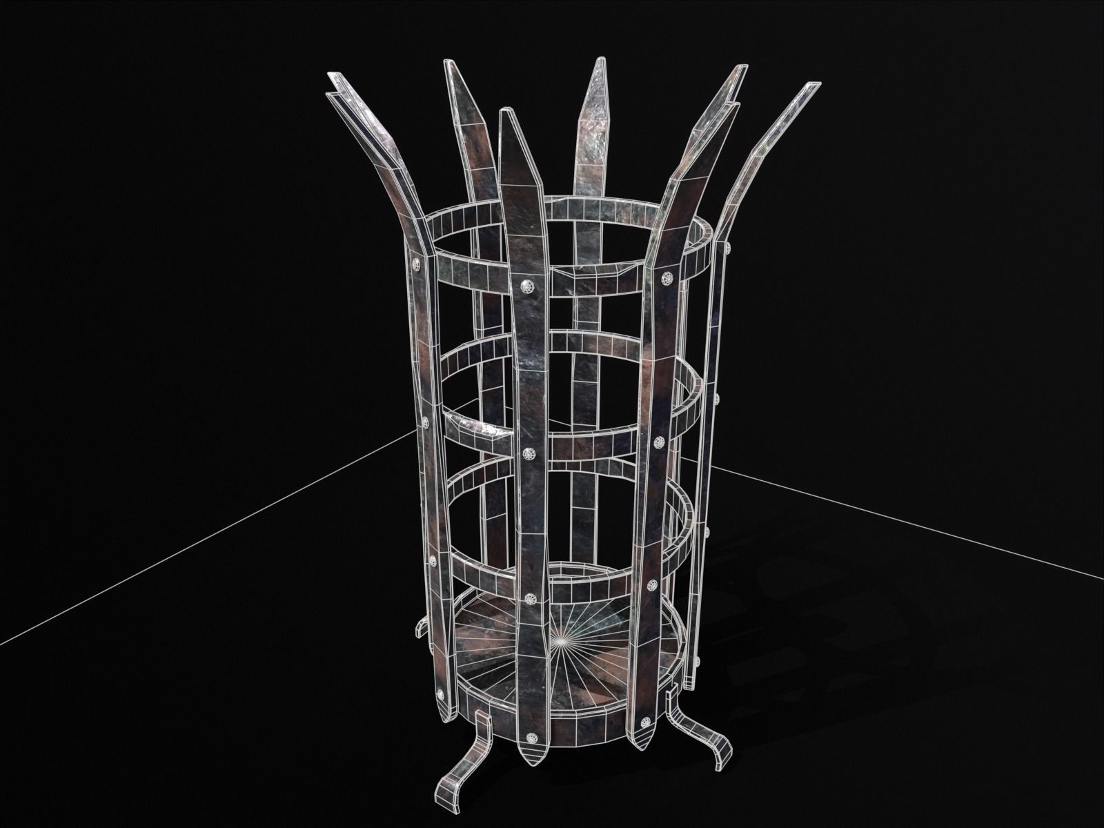 Old Metal Medieval Spiked Fire Pit  Low-poly 3D model_9