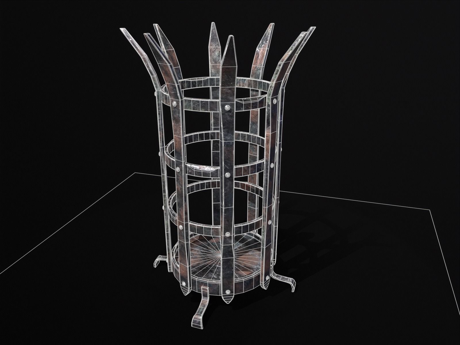 Old Metal Medieval Spiked Fire Pit  Low-poly 3D model_7