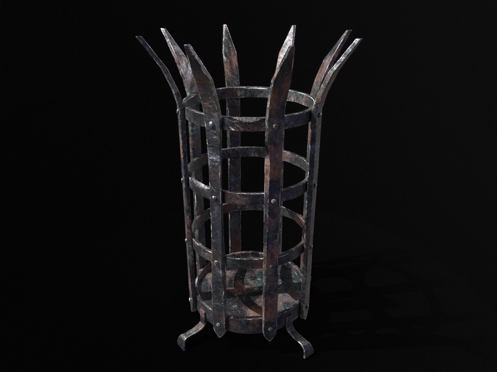 Old Metal Medieval Spiked Fire Pit  Low-poly 3D model_10