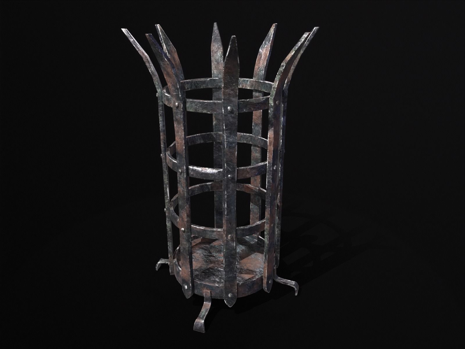 Old Metal Medieval Spiked Fire Pit  Low-poly 3D model_6