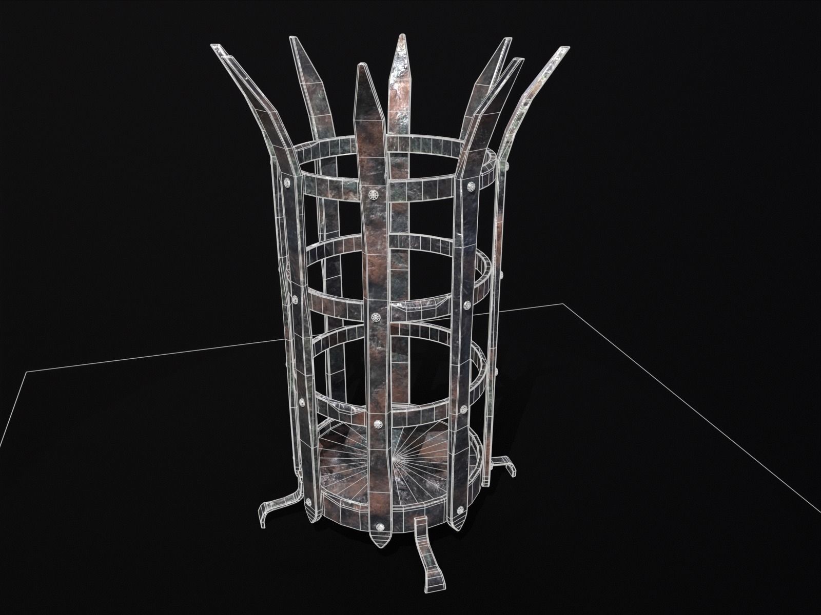 Old Metal Medieval Spiked Fire Pit  Low-poly 3D model_3