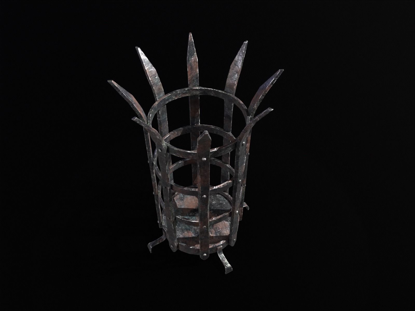 Old Metal Medieval Spiked Fire Pit  Low-poly 3D model_20