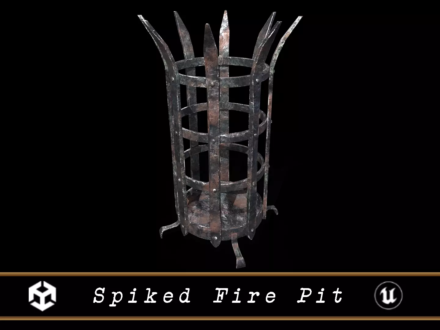 Old Metal Medieval Spiked Fire Pit  Low-poly 3D model_0