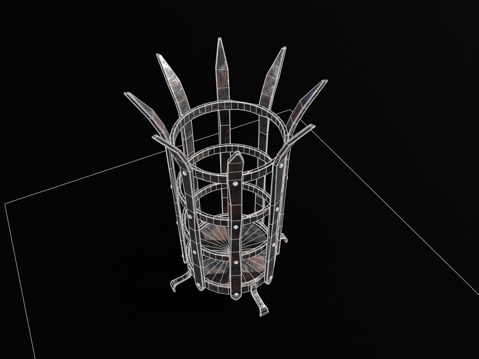 Old Metal Medieval Spiked Fire Pit  Low-poly 3D model_21