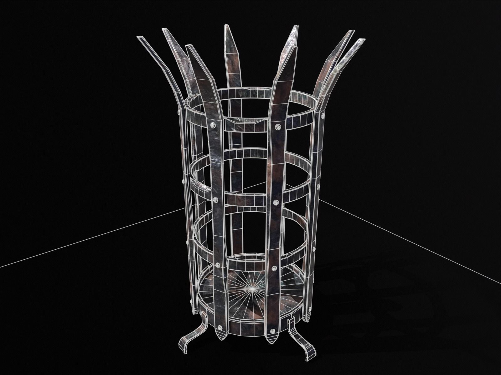 Old Metal Medieval Spiked Fire Pit  Low-poly 3D model_11