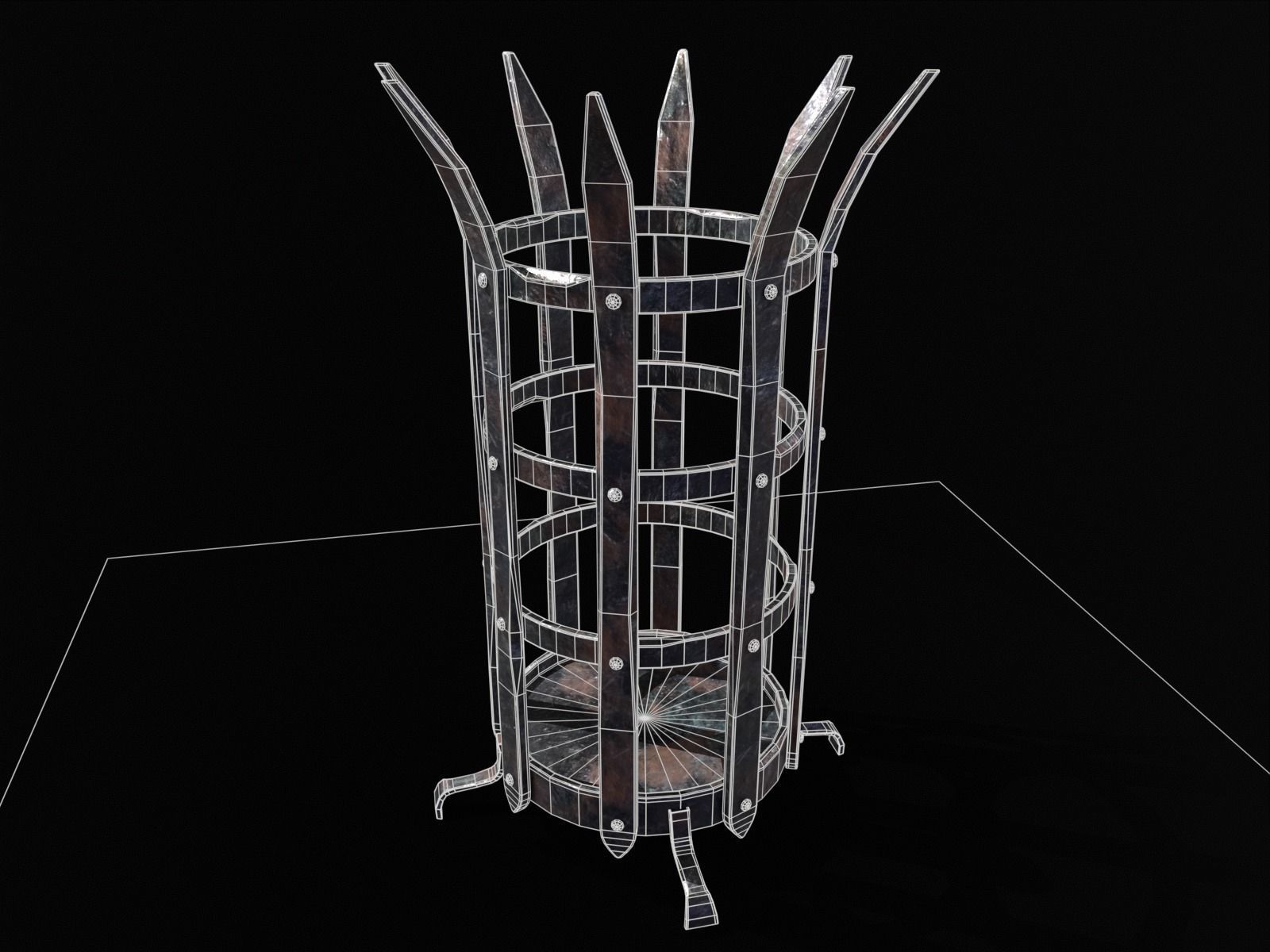 Old Metal Medieval Spiked Fire Pit  Low-poly 3D model_13