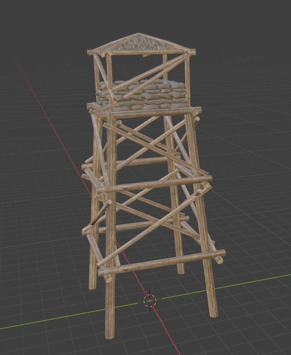 village tower Low-poly 3D model_1