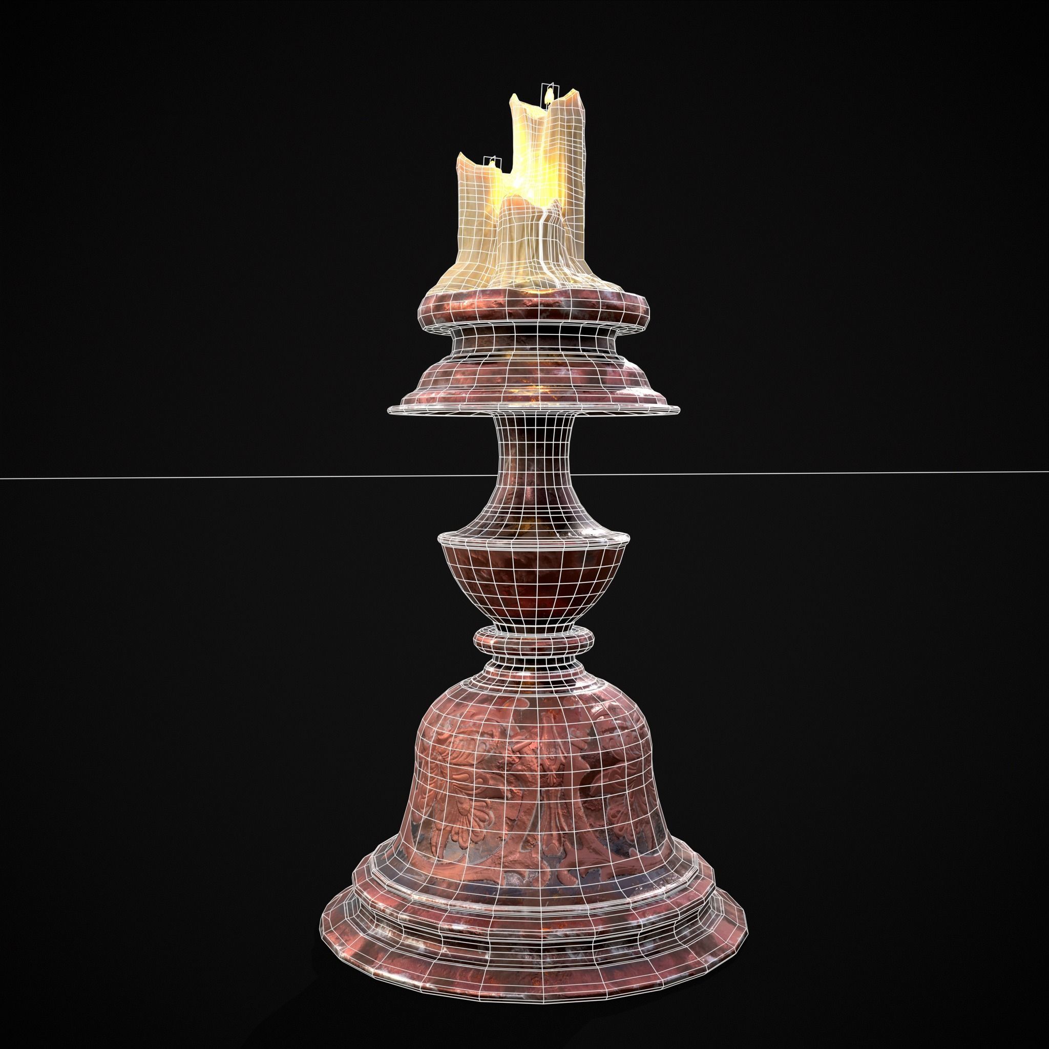 Elegant Wide Candle  Low-poly 3D model_2