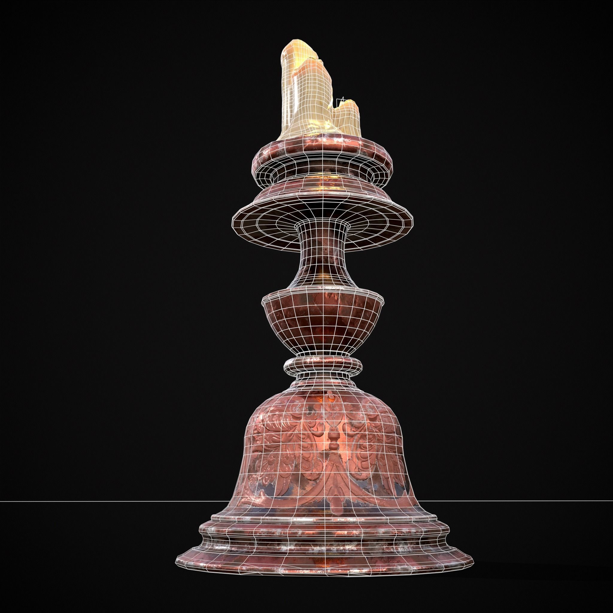 Elegant Wide Candle  Low-poly 3D model_6